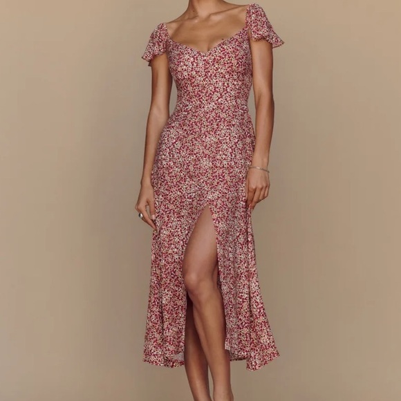 Reformation Dresses & Skirts - Reformation Red Floral Sweetheart Midi Dress